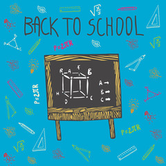 Back to school hand drawn doodle card with blackboard