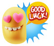 © xtock - 3d Rendering. Emoji in love with heart eyes saying Good Luck wit