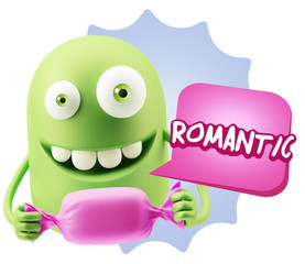 3d Rendering. Candy Gift Emoticon Face saying Romantic with Colo