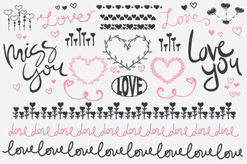 Wall Mural - Hand Drawn Vector Set of Hearts Element
