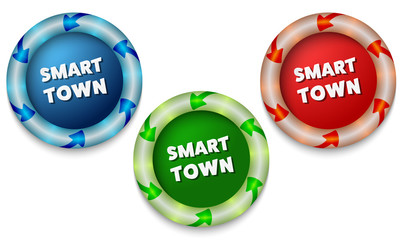 Poster - Three icons with color back light and the words smart town