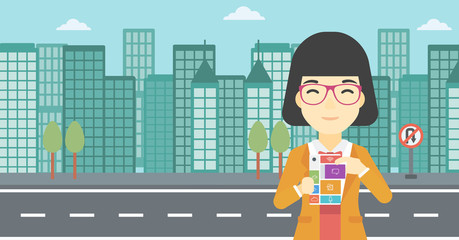 Poster - Woman with modular phone vector illustration.