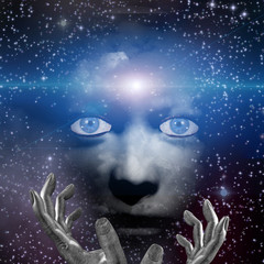 Poster - human face with hands and space light