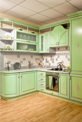 Wall Mural - Luxurious new green kitchen with modern appliances