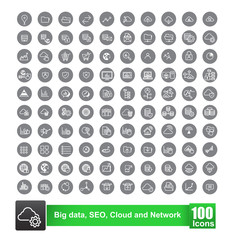 Wall Mural - set of 100 icon with background big data seo cloud and network v