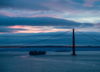 Wall Mural - Freighter Under Golden Gate Before Dawn