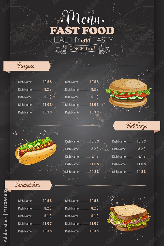 Drawing vertical color fast food menu design Stock Vector | Adobe Stock