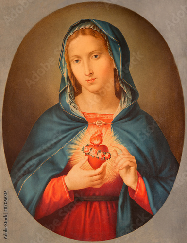 Naklejka samoprzylepna Brescia, Włochy - 22 maja 2016: stary obraz drukowane serca Matki Boskiej w chiesa di San Pietro w olvieto od końca 19. centa. 