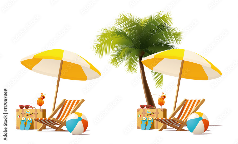 Vector travel and summer beach vacation relax icon - obrazy, fototapety, plakaty 