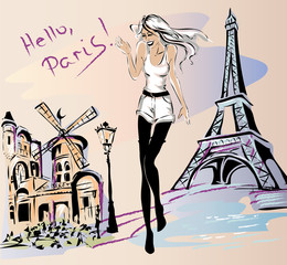 Wall Mural - Fashion girl in Paris