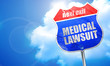 medical lawsuit, 3D rendering, blue street sign