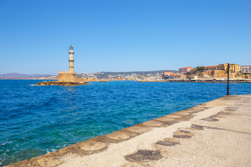 Wall Mural - View of the old port and Lighthouse in Chania, Crete, Greece