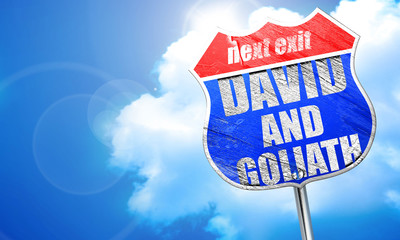 Wall Mural - david and goliath, 3D rendering, blue street sign
