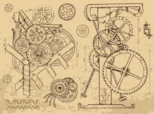 Old Mechanisms And Machines In Steampunk Style