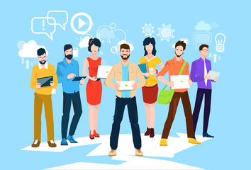 Wall Mural - business people group using electronic computer digital device programmers teamwork