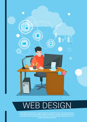 Wall Mural - web designer business man work desktop computer workplace