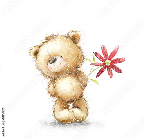Cute Teddy bear with the red flower. Background with bear ... s type fuse box 