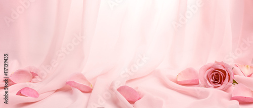 Plakat różowe róże na miękkim jedwabiu