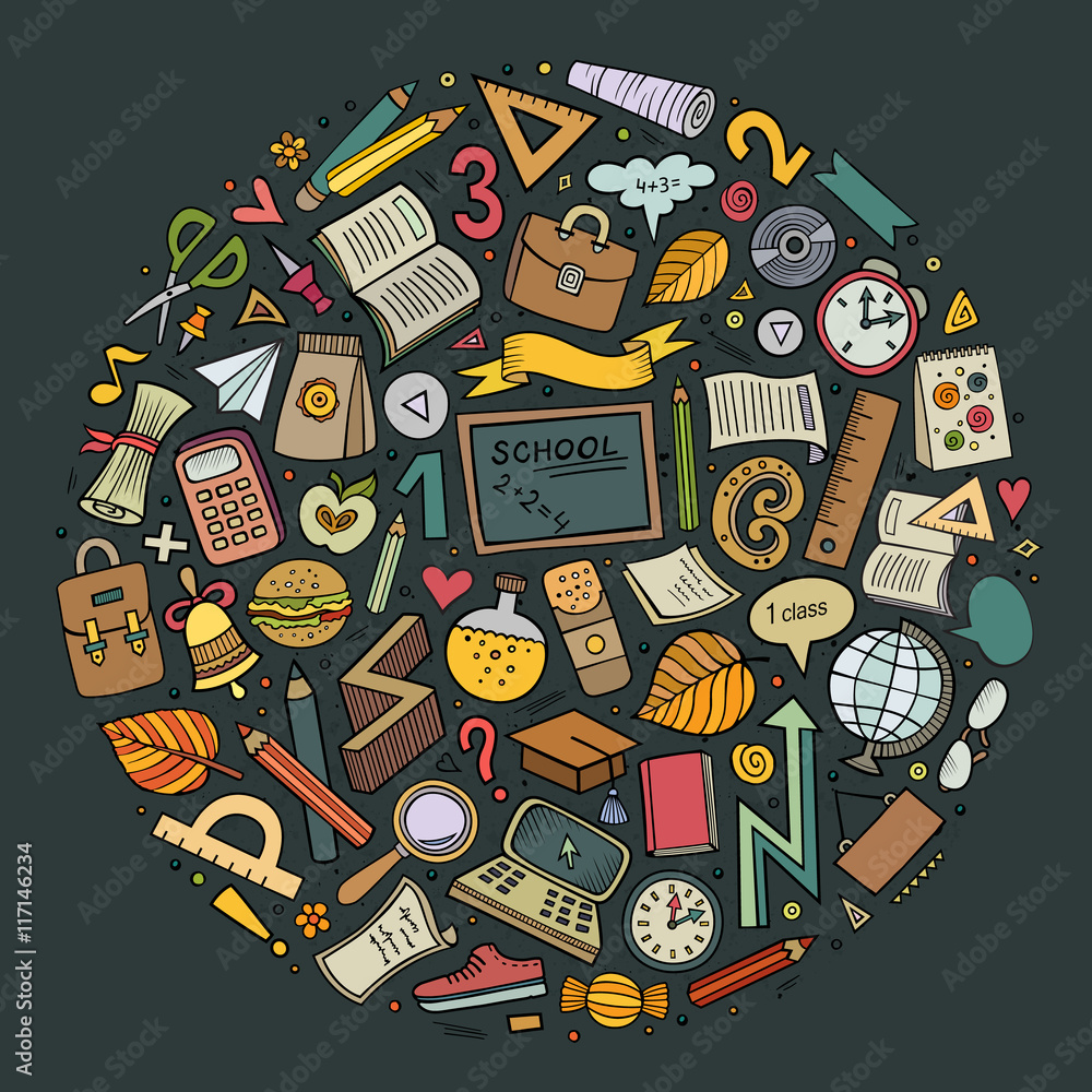 Cartoon Back to school objects set Stock Vector | Adobe Stock
