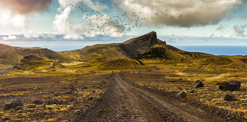 scenic road and surreal landscape at the highlands of the snaefellsnes peninsula