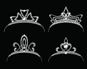 Wall Mural - Tiaras and crowns with diamond vector set