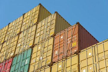 Lots of Colorful Cargo Containers. Industrial Background.