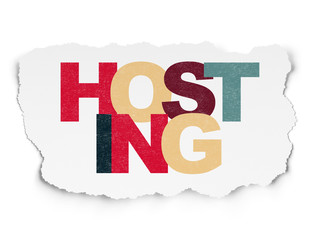 Web development concept: Hosting on Torn Paper background