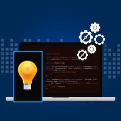 Wall Mural - mobile application programming language code smart phone head and idea