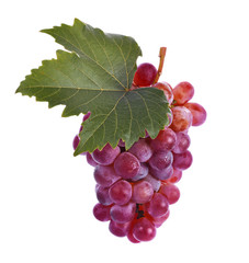 Poster - Bunch of grapes with leaves on white background