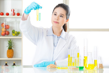 Canvas Print - gmo chemistry researchers observing indicator color shift