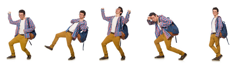 Wall Mural - Collage of student with backpack on white