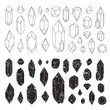 Set of geometric crystals, line design. Isolated on white background. Vector illustration EPS 10. Grunge shapes.