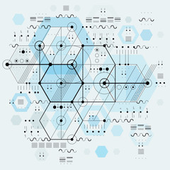Technical drawing with dashed lines and geometric shapes, vector