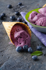 Poster - blueberry ice cream with blueberries and leafs isolated on white background