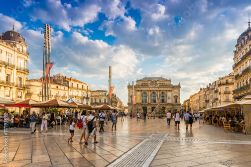Fotomural Place de la Comédie à Montpellier, Hérault, Languedoc en Occitanie, France