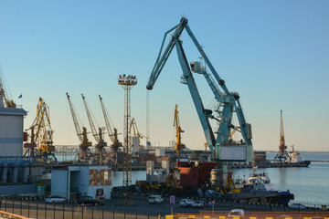  Dockside cranes on a background of blue sky