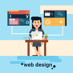Wall Mural - woman web designer workplace graphic design background