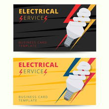 Set Of Professional Electrician Business Card Template. Vector