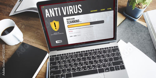 Fotografía Antivirus Alert Firewall Hacker Protection Safety Concept