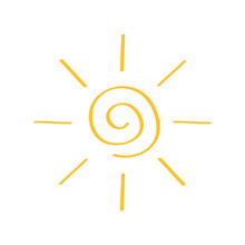 Yellow Spiral Sun Shining Sign Symbol. Swirl Shape. Thin Line Icon. Hello Summer. Flat Design. Isolated. White Background.