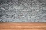 Fototapeta Desenie - Pattern of grey natural stone wall and wooden floor. Interior de