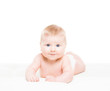 © Acronym - Portrait of a cute smiling infant baby crawling