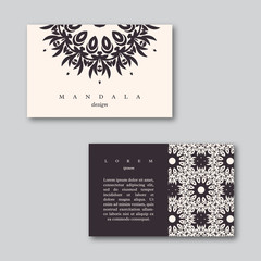 Set of ornamental business cards with mandala and  pattern, visiting template card, white, black colors.Vintage decorative elements.Indian, asian, arabic, islamic, ottoman motif. Vector
