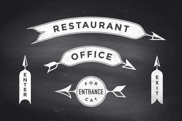 Canvas Print - set of vintage arrows and banners with text restaurant, office, entrance, enter, exit. design elemen