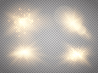 Aufkleber - Set of golden glowing lights effects isolated on transparent background. Glow light effect. Star burst with sparkles.