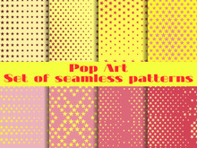 Stars, Pop Art Seamless Pattern Background. Set Vector Illustration.