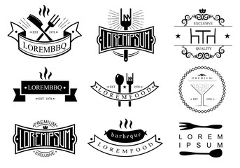 Templates of logos and icons of the restaurant, bar, barbecue in vector graphics