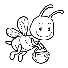 Coloring Book, Coloring Page With A Small Bee