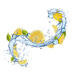 Poster - Lemon in water splash on white background