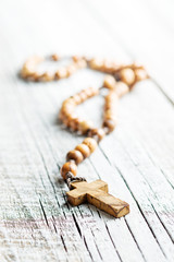 Canvas Print - wooden rosary beads